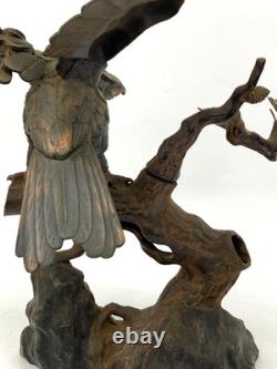 Ancienne statue japonaise en fonte aigle faucon sculpture oiseau proie
