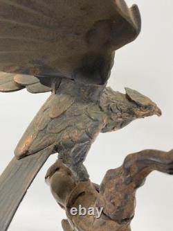 Ancienne statue japonaise en fonte aigle faucon sculpture oiseau proie