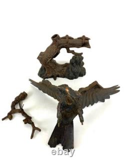 Ancienne statue japonaise en fonte aigle faucon sculpture oiseau proie