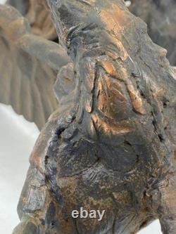 Ancienne statue japonaise en fonte aigle faucon sculpture oiseau proie