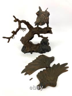 Ancienne statue japonaise en fonte aigle faucon sculpture oiseau proie