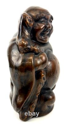 Ancienne statue japonaise en métal hotei sculpture figurine décorative