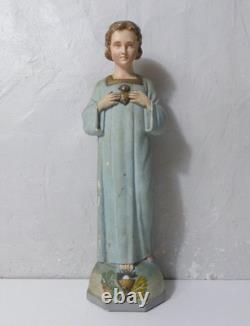 Ancienne statue polychrome en plâtre enfant Jésus 44 cm