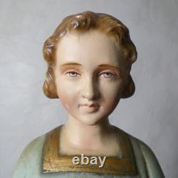 Ancienne statue polychrome en plâtre enfant Jésus 44 cm