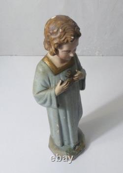 Ancienne statue polychrome en plâtre enfant Jésus 44 cm
