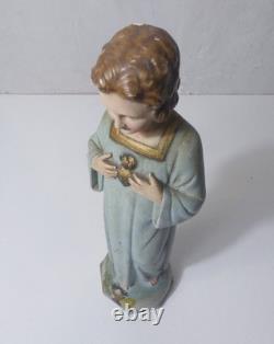 Ancienne statue polychrome en plâtre enfant Jésus 44 cm