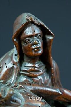 Ancienne statue religieuse Piéta Gothique Vierge de pitié bois sculpté Nord 16e