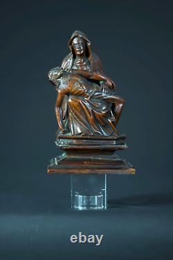 Ancienne statue religieuse Piéta Gothique Vierge de pitié bois sculpté Nord 16e