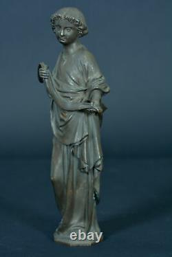 Ancienne statue religieuse en bronze patine sculpture Ange tenant un linge