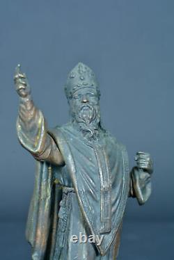 Ancienne statue religieuse en bronze sculpture St Martin de Tours évêque 19E