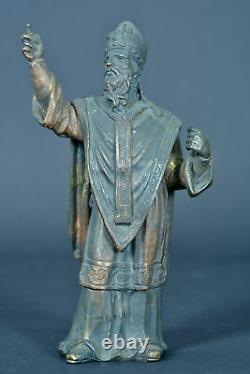 Ancienne statue religieuse en bronze sculpture St Martin de Tours évêque 19E