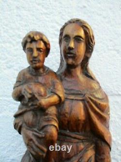 Ancienne statue religieuse sculpture bois vierge marie enfant jésus