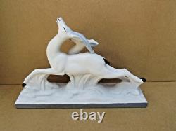 Ancienne statue sculpture Lemanceau deux Antilopes Céramique crispée ART DECO