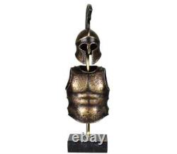 Ancienne statue sculpture art métal bronze véritable casque armure guerrier grec