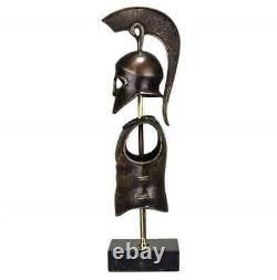 Ancienne statue sculpture art métal bronze véritable casque armure guerrier grec