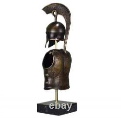 Ancienne statue sculpture art métal bronze véritable casque armure guerrier grec