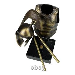 Ancienne statue sculpture art métal bronze véritable casque armure guerrier grec