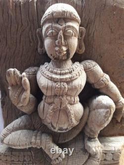 Ancienne statue sculpture char temple dieu hindou en bois sculpté à la main