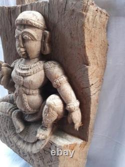 Ancienne statue sculpture char temple dieu hindou en bois sculpté à la main