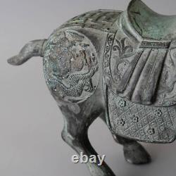 Ancienne statue sculpture cheval en laiton Chine artisanat H11 pouces