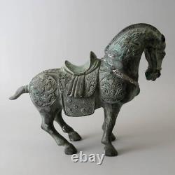 Ancienne statue sculpture cheval en laiton Chine artisanat H11 pouces