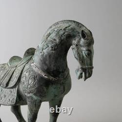 Ancienne statue sculpture cheval en laiton Chine artisanat H11 pouces