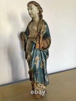 Ancienne statue sculpture en bois sainte Barbe religieuse vierge saint 17è XVIIè