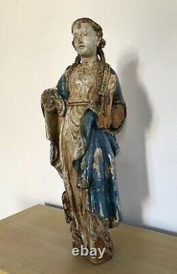 Ancienne statue sculpture en bois sainte Barbe religieuse vierge saint 17è XVIIè