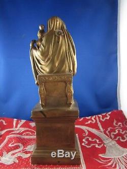 Ancienne statue sculpture en bronze religieux vierge epoque XIXe maternité