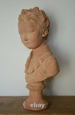 Ancienne statue sculpture en terre cuite enfant signé Houdon par Fourmaintraux