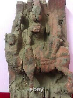 Ancienne statue sculpture murale panneau bois temple hindou Narasimha Swamy L