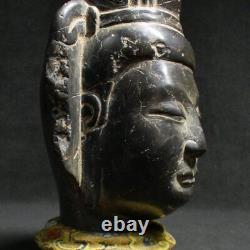 Ancienne statue sculpture tête de Bouddha sculptée en pierre de Chine avec bo