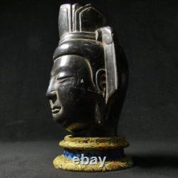 Ancienne statue sculpture tête de Bouddha sculptée en pierre de Chine avec bo