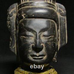 Ancienne statue sculpture tête de Bouddha sculptée en pierre de Chine avec bo