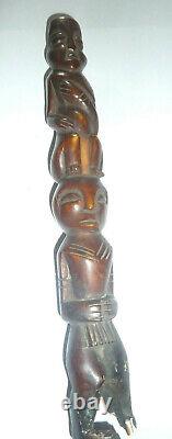 Ancienne statue, sculpture, totem, haut de canne de chef Afrique, 19 ème