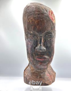 Ancienne statue tête en bois sculpté art populaire capipote procession votive