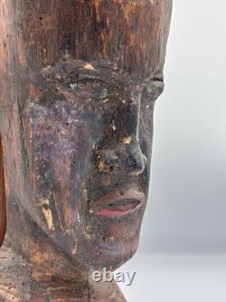 Ancienne statue tête en bois sculpté art populaire capipote procession votive