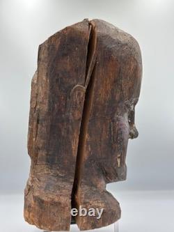 Ancienne statue tête en bois sculpté art populaire capipote procession votive