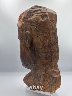 Ancienne statue tête en bois sculpté art populaire capipote procession votive