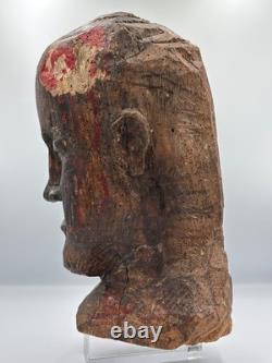 Ancienne statue tête en bois sculpté art populaire capipote procession votive Ancienne statue tête en bois sculpté art populaire capipote procession votive