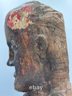 Ancienne statue tête en bois sculpté art populaire capipote procession votive