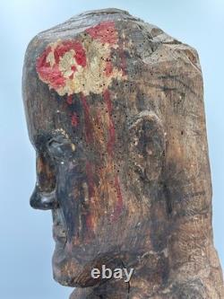 Ancienne statue tête en bois sculpté art populaire capipote procession votive