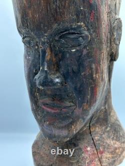 Ancienne statue tête en bois sculpté art populaire capipote procession votive