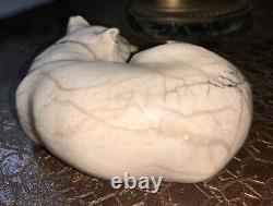 Ancienne statuette animalière chat marbre de carrare yeux en sulfure 1900's