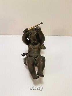 Ancienne statuette sculpture angelot amour putto chérubin bronze
