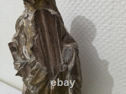 Ancienne statut en bois doré représentant la vierge à l'enfant XVIIe ou avant