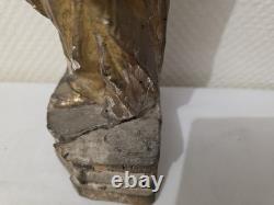 Ancienne statut en bois doré représentant la vierge à l'enfant XVIIe ou avant