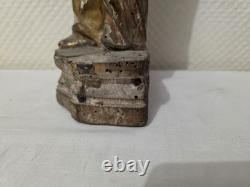 Ancienne statut en bois doré représentant la vierge à l'enfant XVIIe ou avant