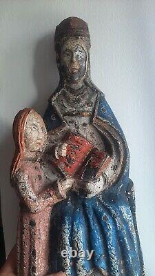 Ancienne vierge Sainte Anne à l' enfant statue religieuse sculpture