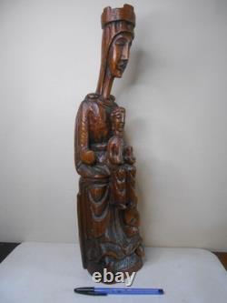 Ancienne vierge enfant bois sculpté style moyen age haute époque Auvergne 49 cm